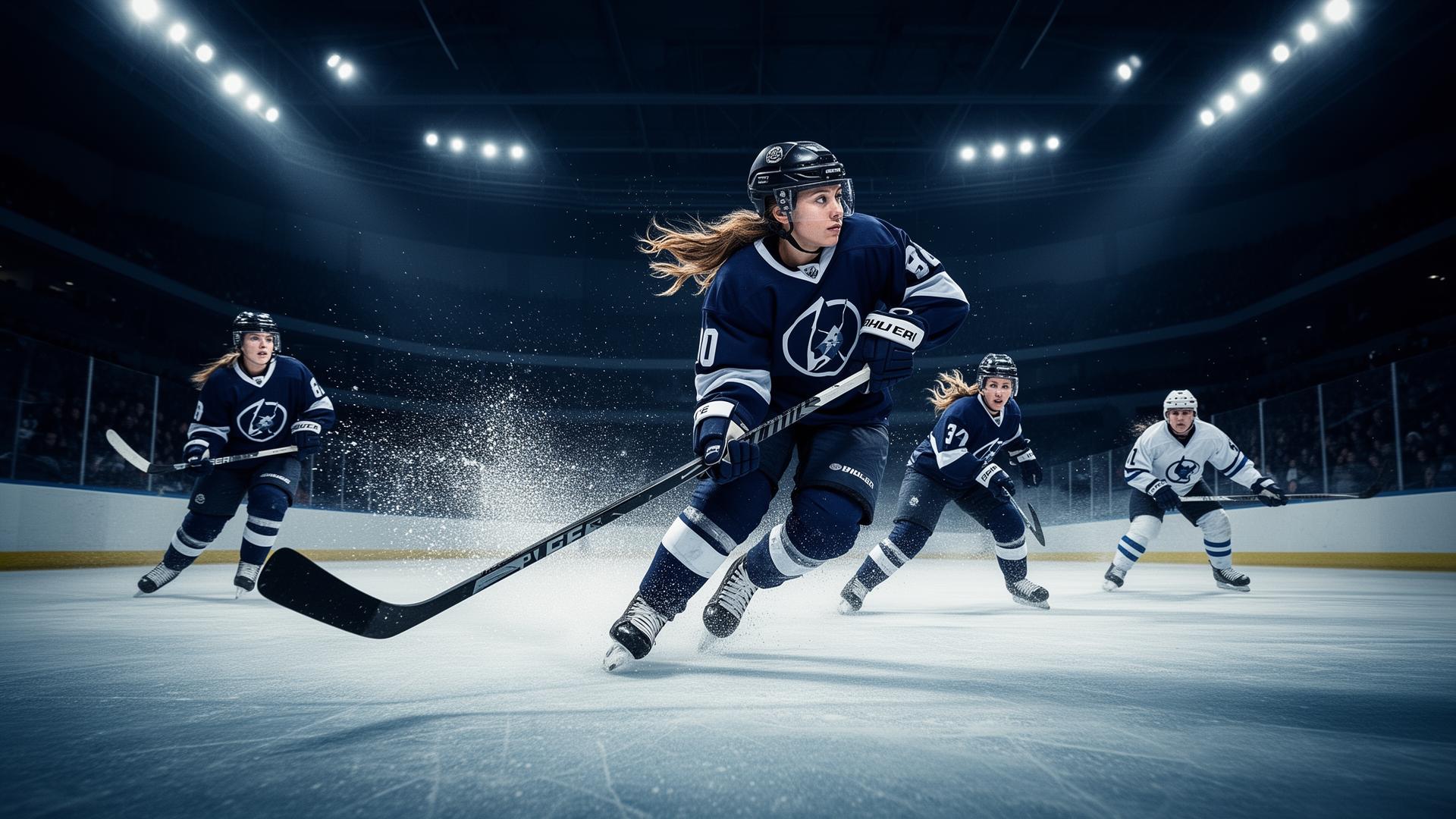 Women's ice hockey players in action on the rink